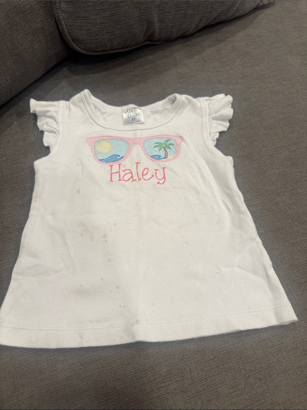 White Haley Embroidered Sunglasses Ruffle Sleeve Tee - Kids